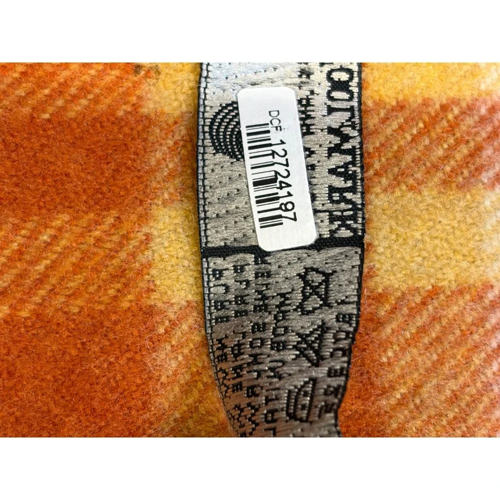 Woolmark Pure New Wool Plaid Scarf Made in Italy Blue Orange Yellow Fringe